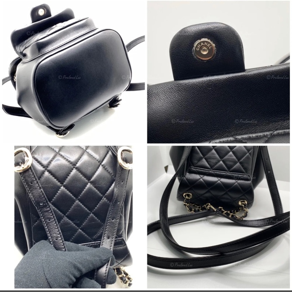 Authentic CHANEL Black lambskin Mini Duma Drawstring Backpack / Gold Hardware - Picture 6 of 12